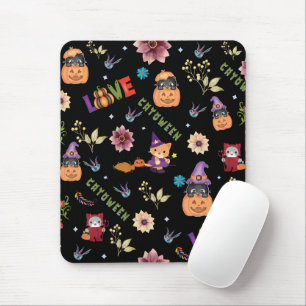 Fun Purple Hat Catoween, Cute Orange Pumpkin Mouse Pad