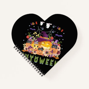 Fun Purple Hat Catoween, Cute Orange Pumpkin Notebook