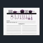 Fun Purple Kitchen Gadgets Bridal  Recipe Cards<br><div class="desc">Cute Bridal Shower Kitchen Recipe Cards featuring turquoise purple & black sketches of plates, pots, bowls & kitchen utensils. The front of our recipe card offers room for a recipe title, from the kitchen of and ingredients space. Flip our recipe card over to view directions, prep time & total time....</div>