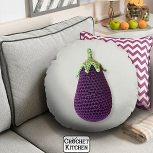 Fun Purple Modern Minimal Crochet Eggplant Round Cushion