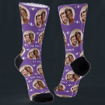 Fun Purple Newlyweds Photo Pattern Socks<br><div class="desc">These fun purple newlyweds photo pattern wedding dress or casual socks feature the couple's photo and white hearts in an offset pattern and their names and wedding date! These are perfect for the groom as he walks down the aisle, as a gift for the bride, as a bridal party favour,...</div>