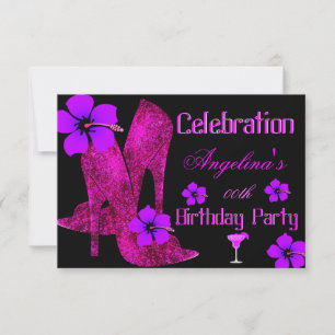 FUN Purple Pink Tropical Birthday Party Invitation