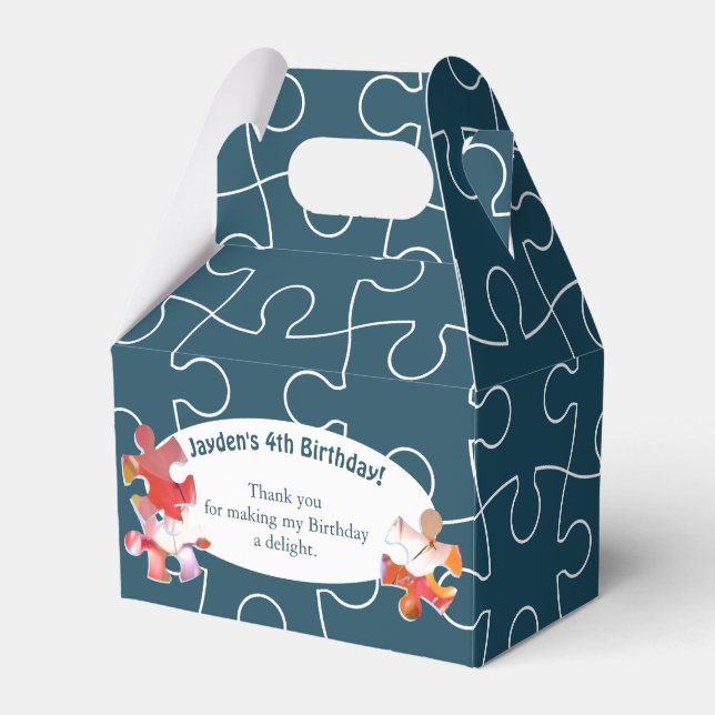 Fun Puzzle Balloon 4th Birthday Party Favour Box (Front Side)