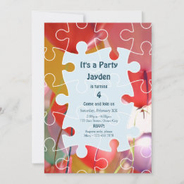 Fun Puzzle Balloon Themed Birthday Invitation