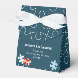 Fun Puzzle Theme 4th Birthday Party Blue Thank You Favour Box