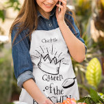 Fun Queen Of The Kitchen Personalised Apron<br><div class="desc">This fun apron will make a great gift for christmas, birthdays, new home or any other special occassion. The apron features a simplistic black and white design, peronalized with your name and the text 'QUEEN OF THE KITCHEN' very easily edited to make it read 'king, prince or princess of the...</div>
