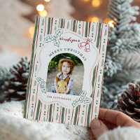 Fun Quirky Christmas Doodle Floral Stripes Photo