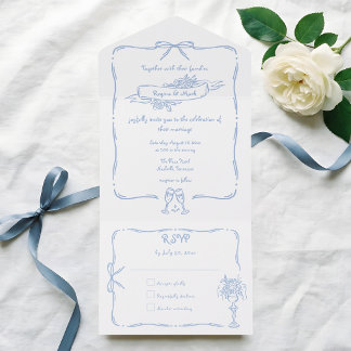Fun Quirky Hand Drawn Doodle Wedding All In One Invitation