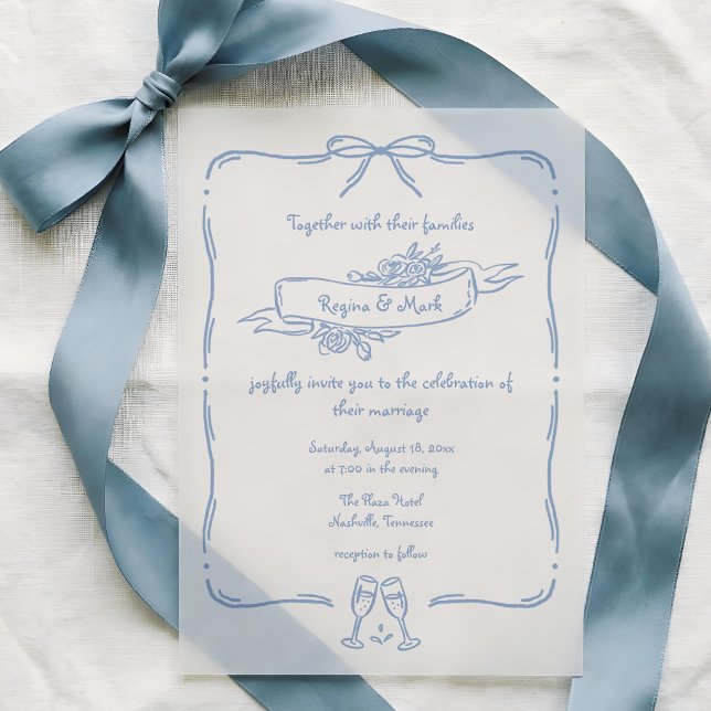 Fun Quirky Hand Drawn Doodle Wedding Vellum Invitations (Creator Uploaded)