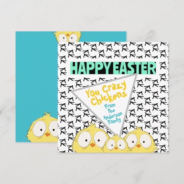 Fun Quirky “Happy Easter You Crazy Chickens”  Holiday Card (Front/Back)