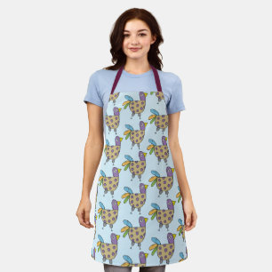 Fun Quirky Hen Chicken Doodle Pattern Blue  Apron