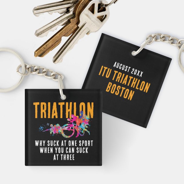 Fun Quote Colourful Orange Triathlon Splatters Key Ring (Creator Uploaded)