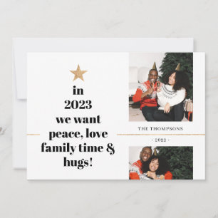 Fun Quote Family Photo Minimalist Gold Glitter Holiday Card