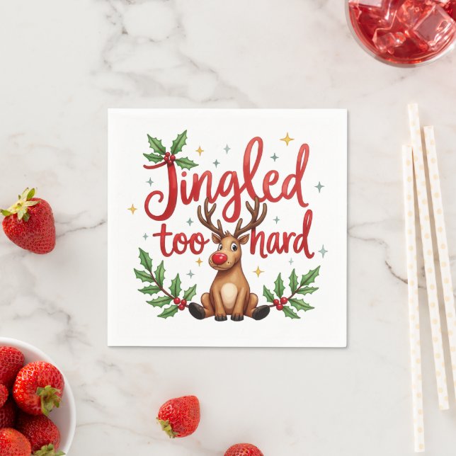 Fun Quote Jingled Too Hard Reindeer Christmas  Napkin (Insitu)