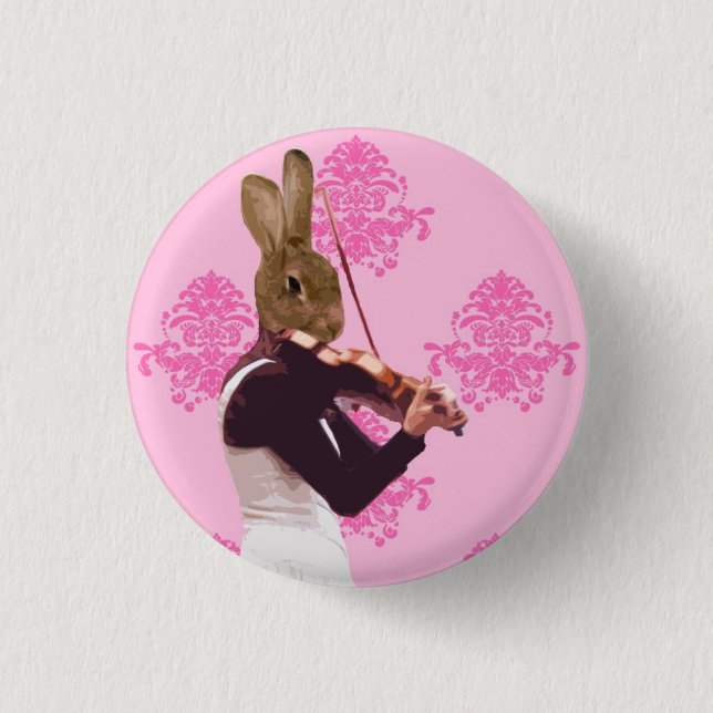 Fun rabbit playing violin 3 cm round badge (Front)