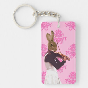 Fun rabbit playing violin key ring