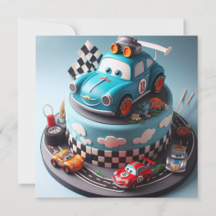 FUN RACE CAR THEMED BIRTHDAY CAKE  INVITATION