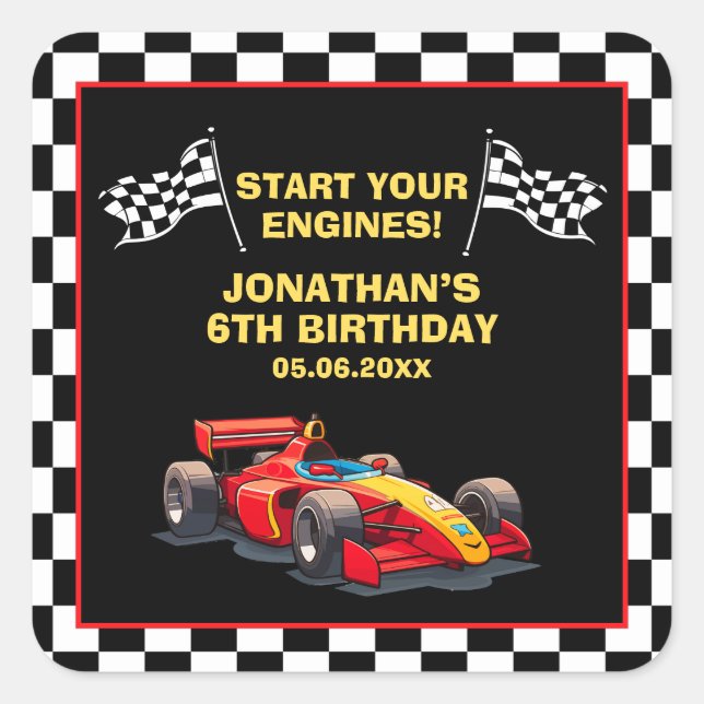 Fun Racing Driver Birthday Boy Square Sticker (Front)