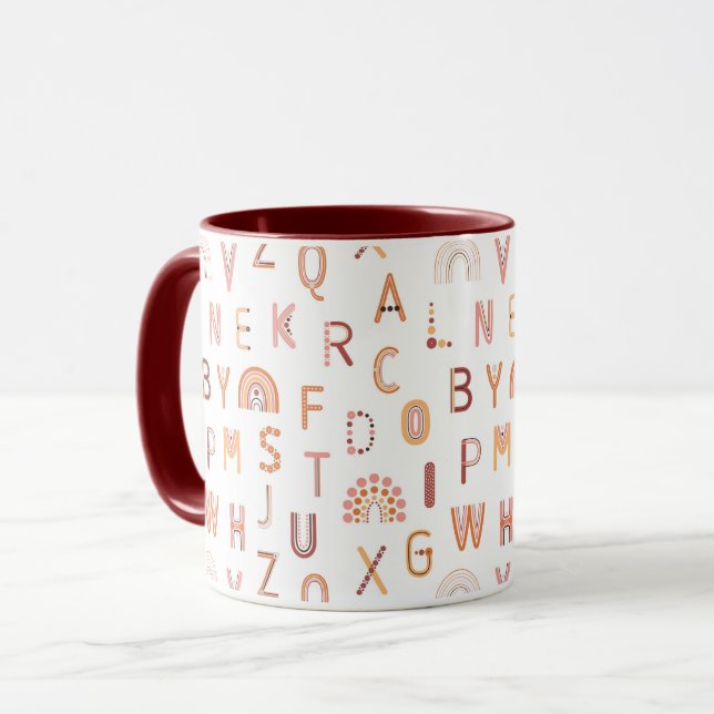 Fun Rainbow Alphabet Pattern Mug (Front Left)