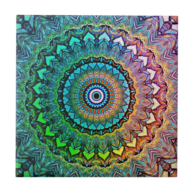 Fun Rainbow and Hearts Mandala Tile (Front)