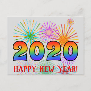 Fun, Rainbow Colors 2020 + "HAPPY NEW YEAR!" Postcard