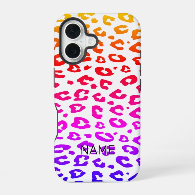 Fun rainbow colour wild leopard print custom iPhone 16 case (Back)