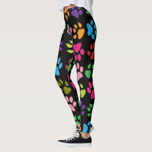 Fun Rainbow Coloured Dog and Cat Paw Print Leggings