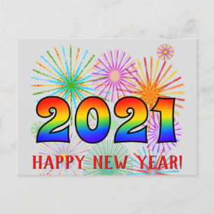Fun, Rainbow Colours 2021 + "HAPPY NEW YEAR!" Postcard