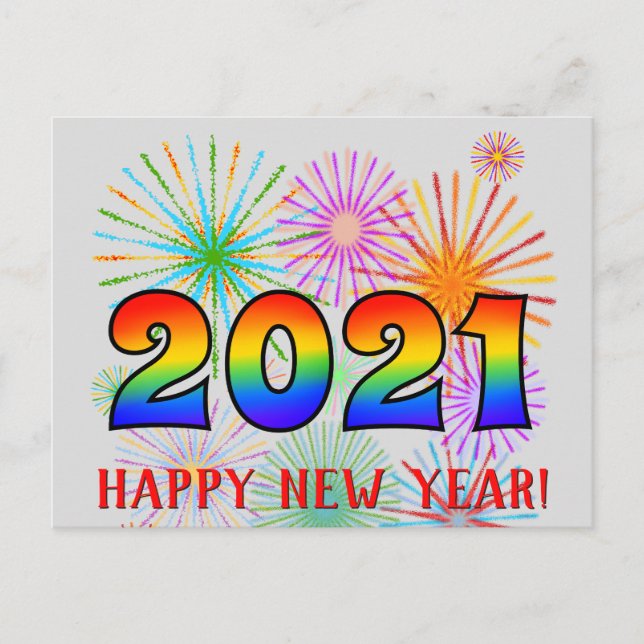Fun, Rainbow Colours 2021 + "HAPPY NEW YEAR!" Postcard (Front)