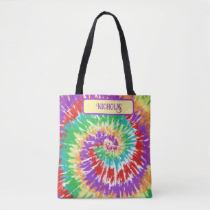 Fun Rainbow Colours Retro Tie Dye Tote Bag