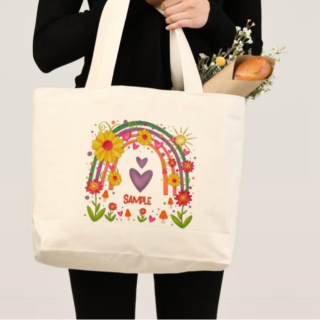 Fun Rainbow Flowers Customisable Inspirivity  Large Tote Bag (Creator Uploaded)