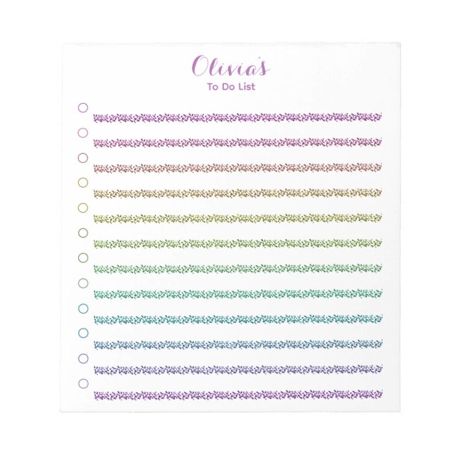 Fun Rainbow Glitter Lined To Do List Personalised  Notepad (Front)