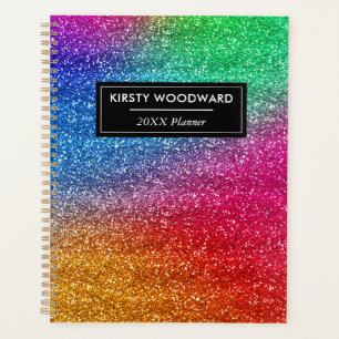 Fun Rainbow Gradient Glitter Monogram Planner