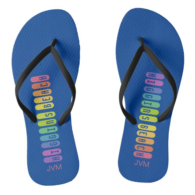 Fun Rainbow Higgins Beach Pattern Pink Monogram Jandals (Footbed)