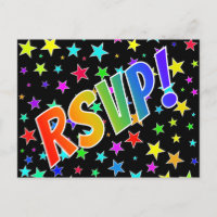 Fun Rainbow Letters "RSVP!" + Stars Pattern