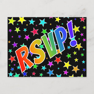 Fun Rainbow Letters "RSVP!" + Stars Pattern Postcard