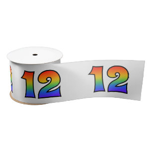 Fun, Rainbow Pattern "12" Event Number (Grey) Satin Ribbon