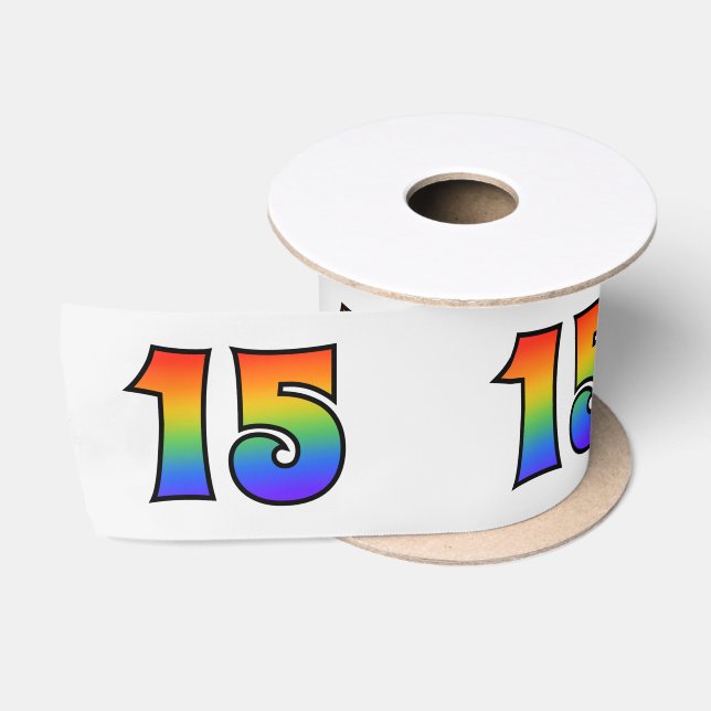 Fun, Rainbow Pattern "15" Event Number (Grey) Satin Ribbon (Spool)