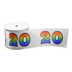 Fun, Rainbow Pattern "20" Event Number (Grey) Satin Ribbon
