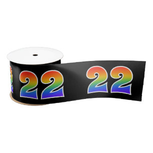 Fun, Rainbow Pattern "22" Event Number (Black) Satin Ribbon