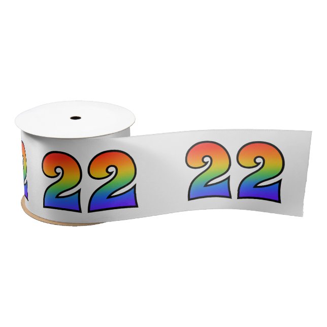 Fun, Rainbow Pattern "22" Event Number (Grey) Satin Ribbon (Spool)