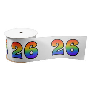 Fun, Rainbow Pattern "26" Event Number (Grey) Satin Ribbon