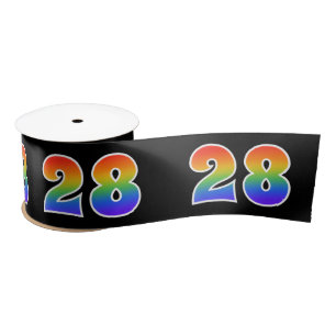 Fun, Rainbow Pattern "28" Event Number (Black) Satin Ribbon