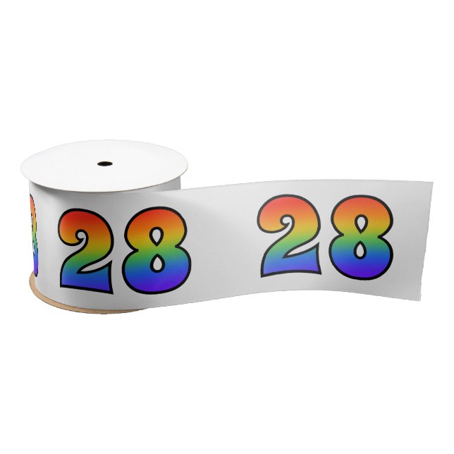 Fun, Rainbow Pattern "28" Event Number (Grey) Satin Ribbon (Spool)
