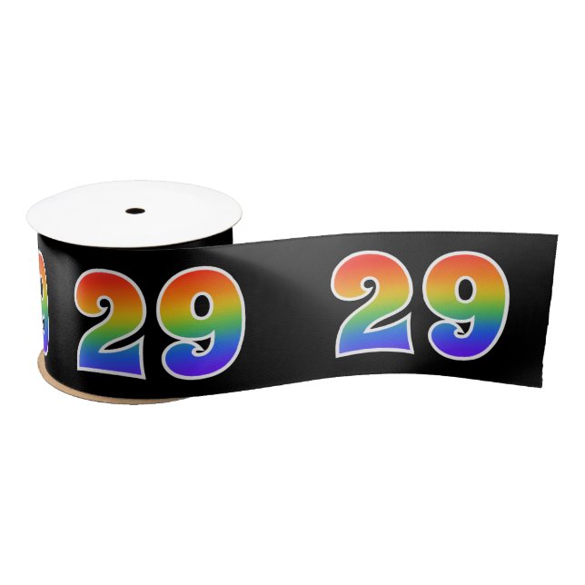 Fun, Rainbow Pattern "29" Event Number (Black) Satin Ribbon (Spool)