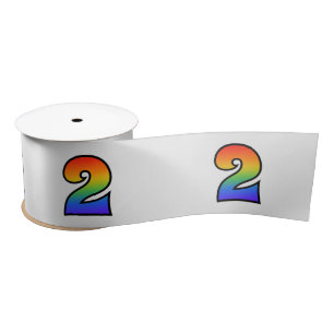 Fun, Rainbow Pattern "2" Event Number (Grey) Satin Ribbon