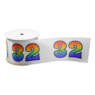 Fun, Rainbow Pattern "32" Event Number (Grey) Satin Ribbon