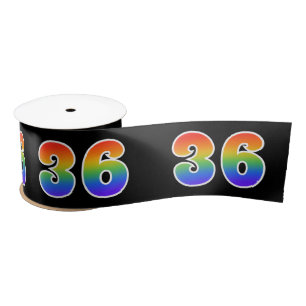 Fun, Rainbow Pattern "36" Event Number (Black) Satin Ribbon