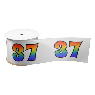 Fun, Rainbow Pattern "37" Event Number (Grey) Satin Ribbon