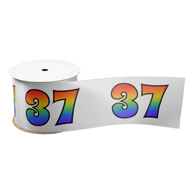 Fun, Rainbow Pattern "37" Event Number (Grey) Satin Ribbon (Spool)